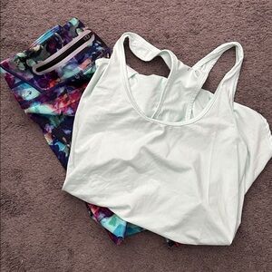 Athleta Floral Leggings and matching tank- Blue and Purple